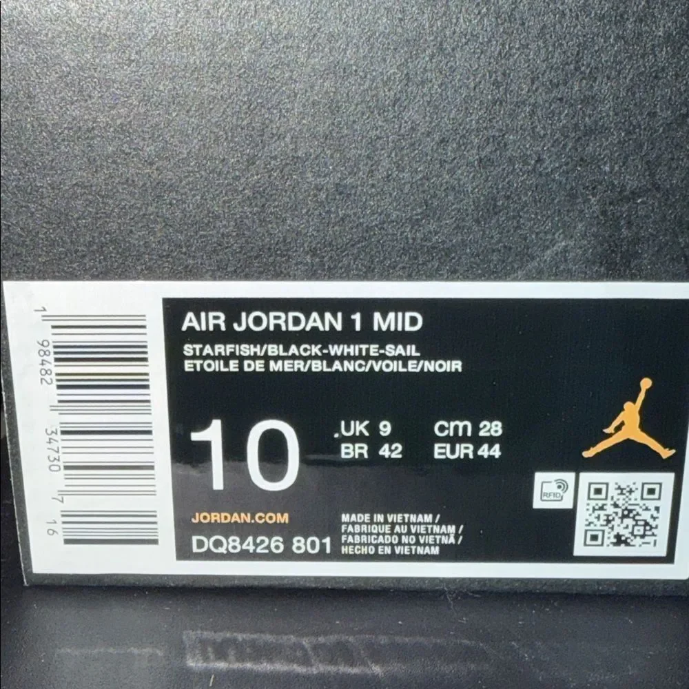Air Jordan 1 Mid Starfish Orange Black DQ8426-801 Men’s Size 10